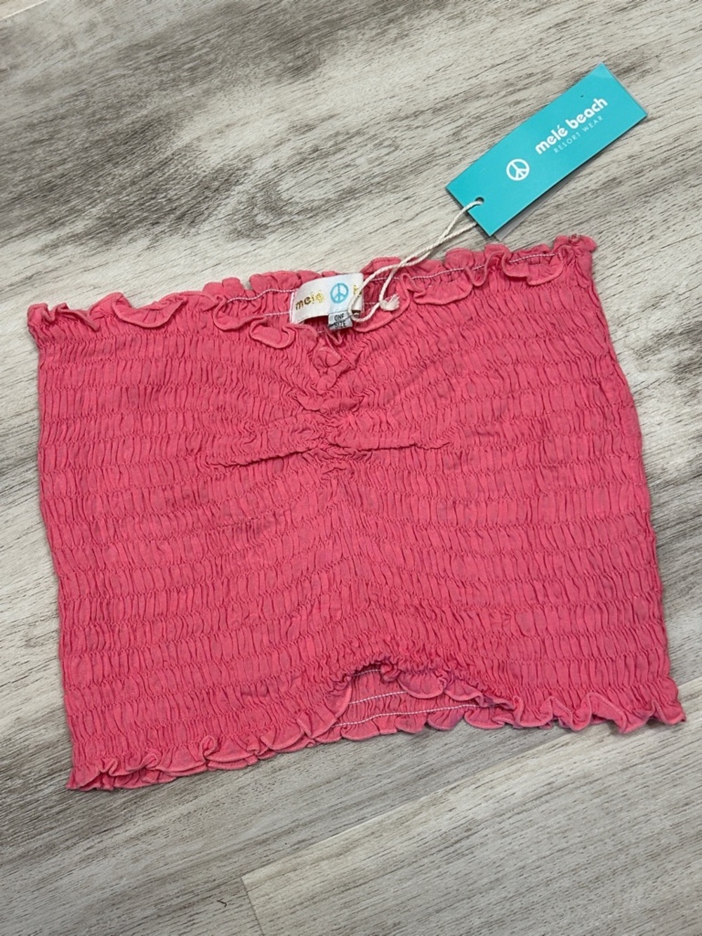 NWT Mele Beach Pink Boho Bandeau Smocked Tube Top Handmade in India Resortwear
